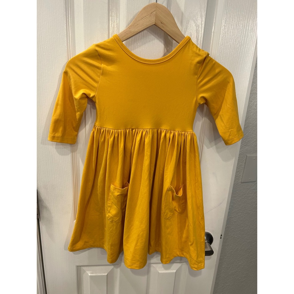 Mila & Rose Dress Yellow 3/4 Sleeve Pocket‎ Skater Kids Size 5-6